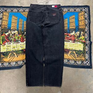 Tommy-hilfiger Men's Black Grey Jeans 36x34 Embroidered y2k jeans baggy wide leg